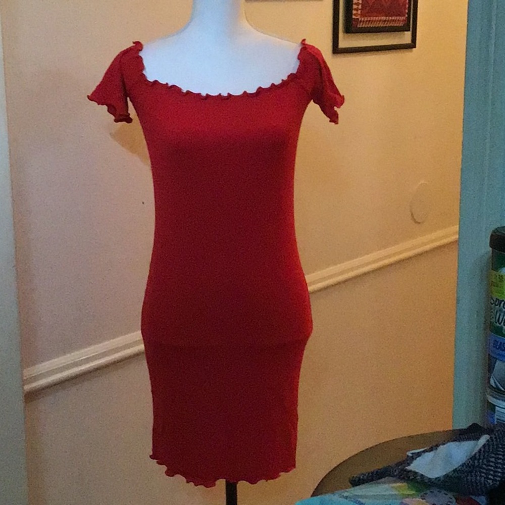Off shoulder red mini bodycon dress - Picture 2 of 4